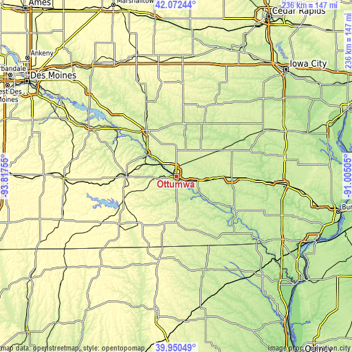 Topographic map of Ottumwa