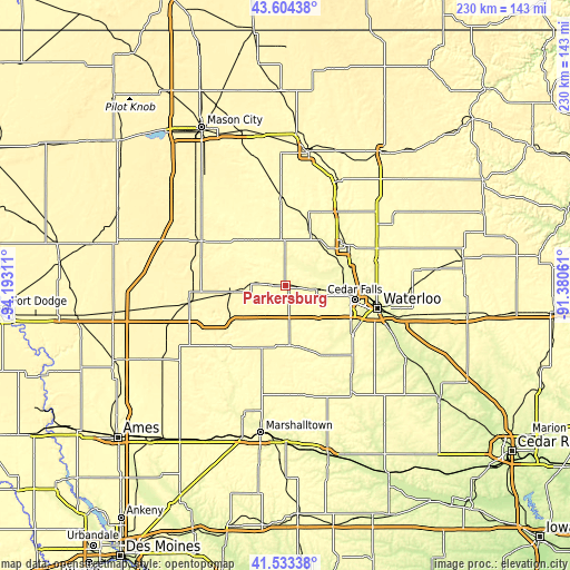 Topographic map of Parkersburg