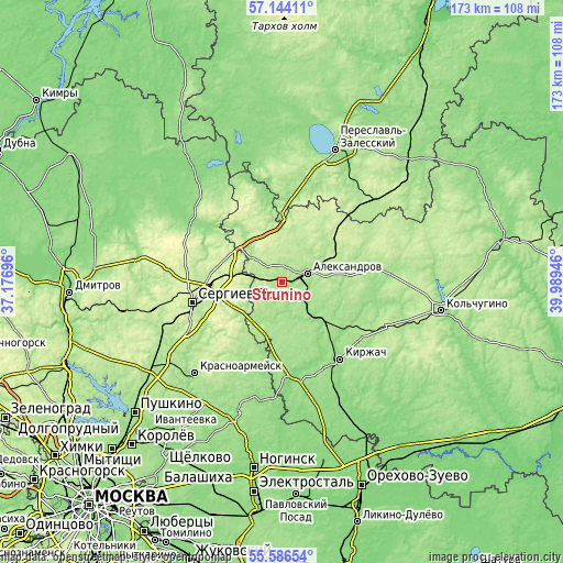 Topographic map of Strunino