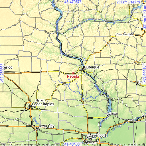 Topographic map of Peosta