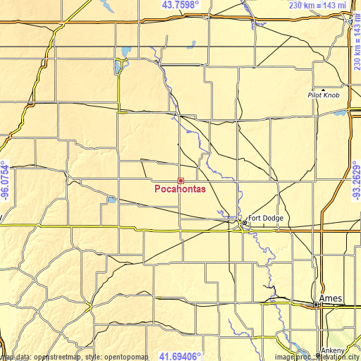 Topographic map of Pocahontas