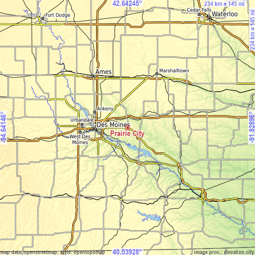 Topographic map of Prairie City