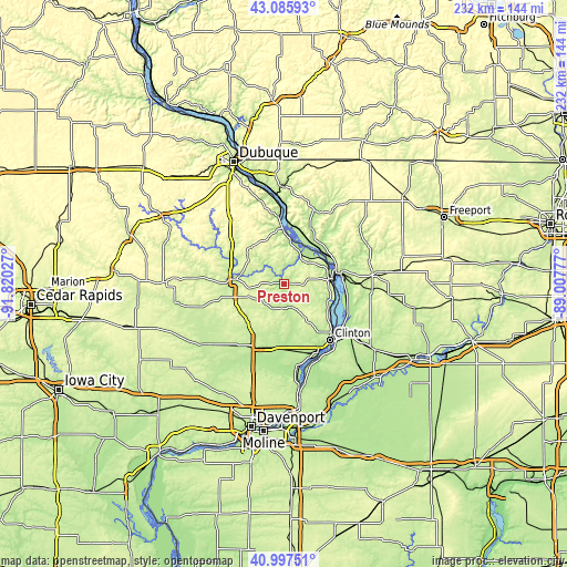 Topographic map of Preston