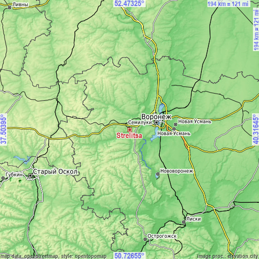 Topographic map of Strelitsa