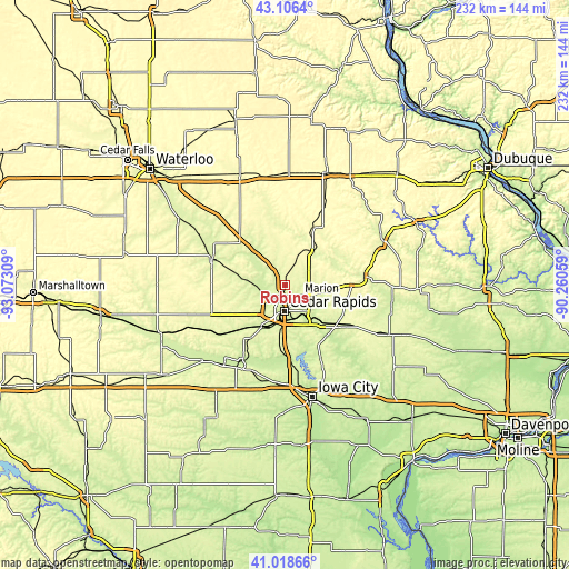 Topographic map of Robins