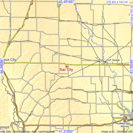 Topographic map of Sac City