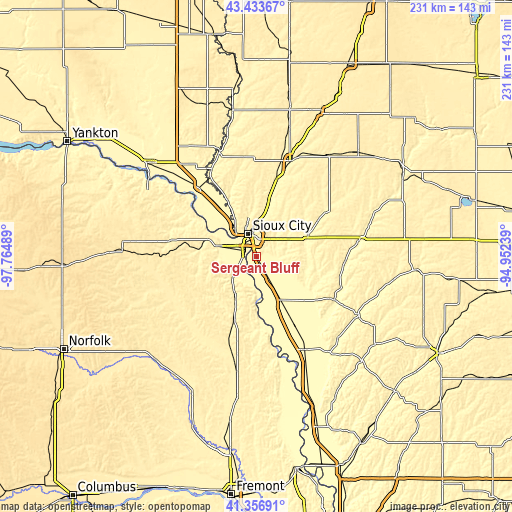 Topographic map of Sergeant Bluff