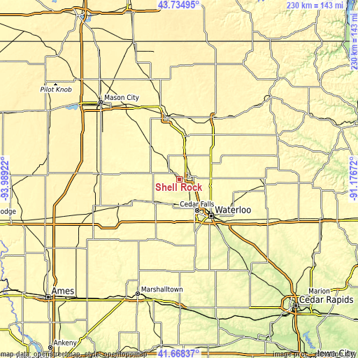 Topographic map of Shell Rock