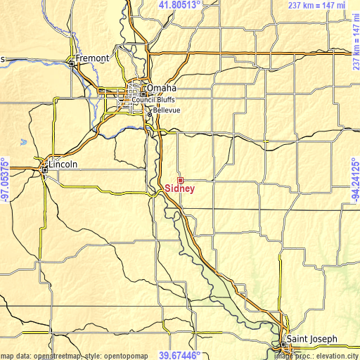 Topographic map of Sidney