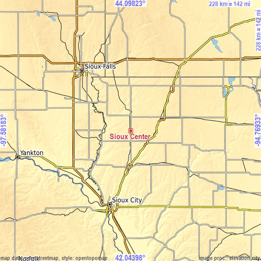 Topographic map of Sioux Center