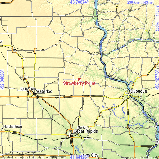 Topographic map of Strawberry Point