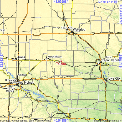 Topographic map of Toledo