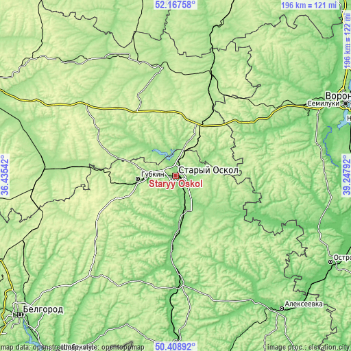Topographic map of Staryy Oskol