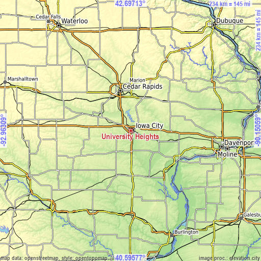 Topographic map of University Heights