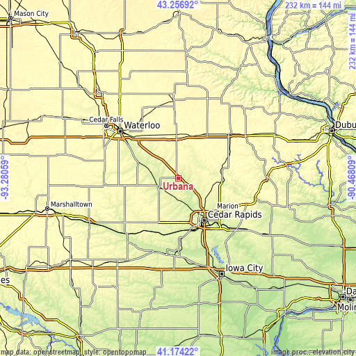 Topographic map of Urbana