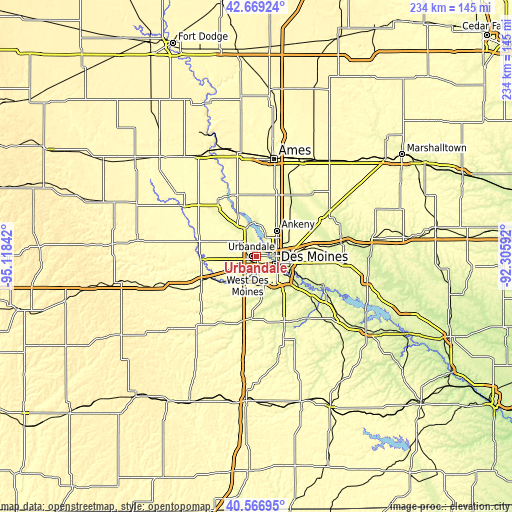 Topographic map of Urbandale