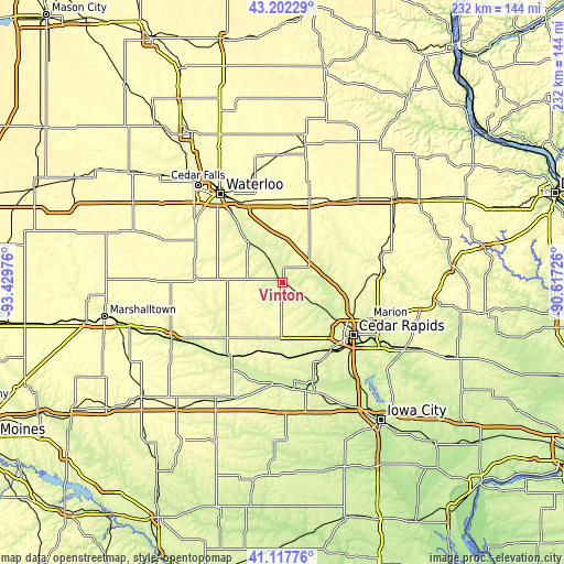 Topographic map of Vinton