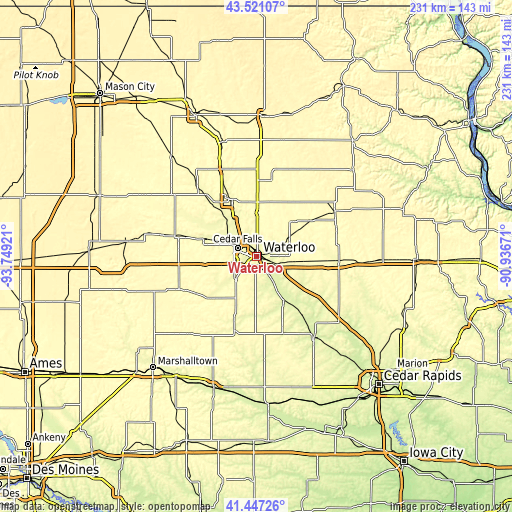 Topographic map of Waterloo