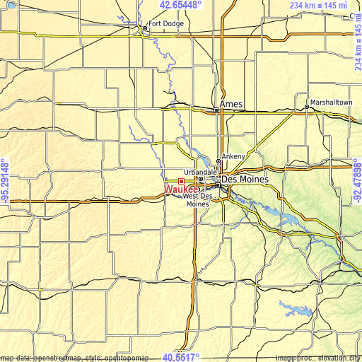 Topographic map of Waukee