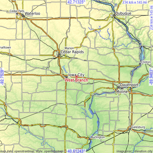 Topographic map of West Branch