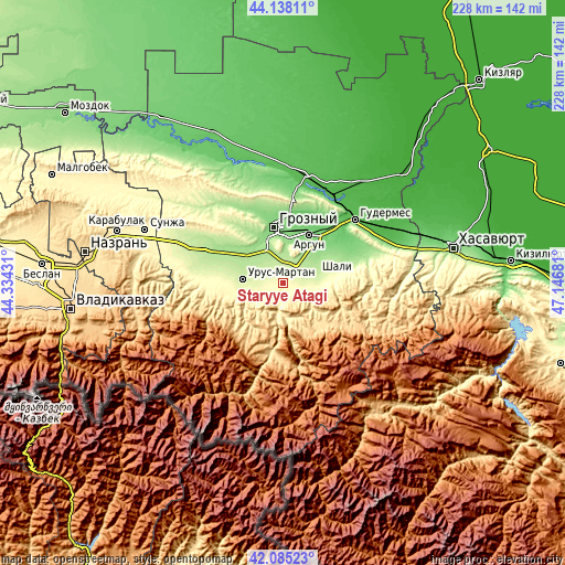 Topographic map of Staryye Atagi