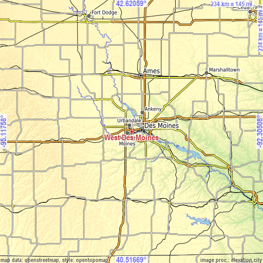 Topographic map of West Des Moines