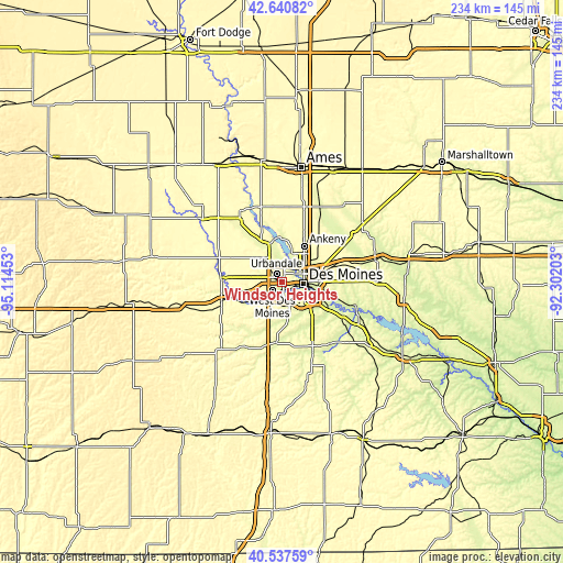 Topographic map of Windsor Heights