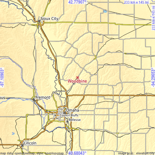 Topographic map of Woodbine