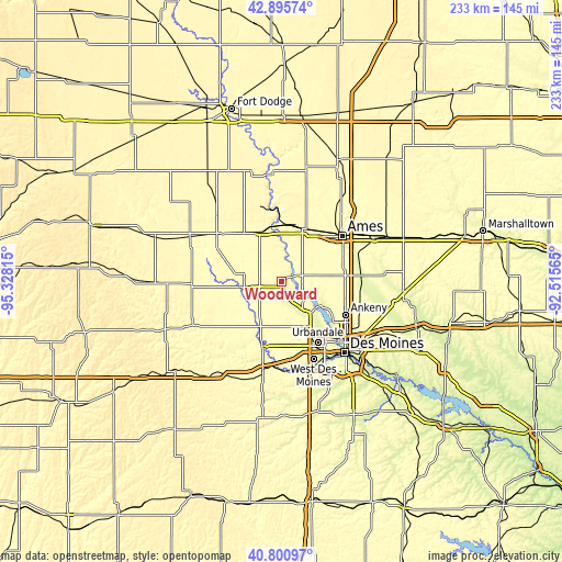 Topographic map of Woodward