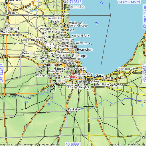 Topographic map of Alsip