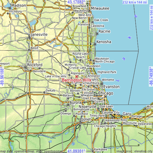 Topographic map of Barrington Hills