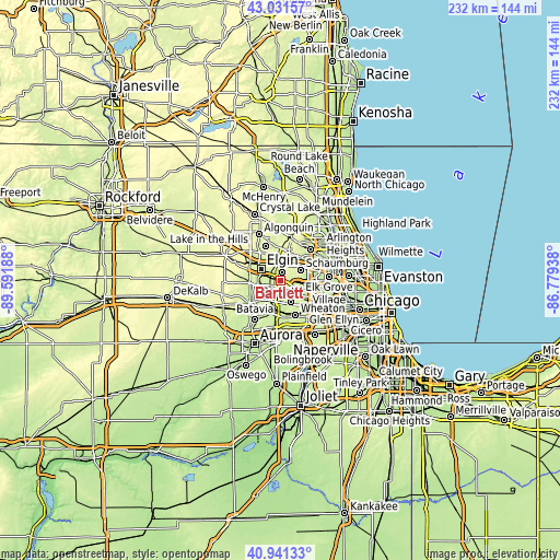 Topographic map of Bartlett