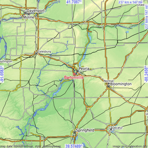 Topographic map of Bartonville