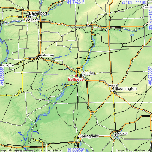 Topographic map of Bellevue