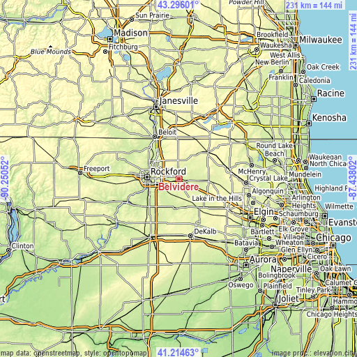 Topographic map of Belvidere