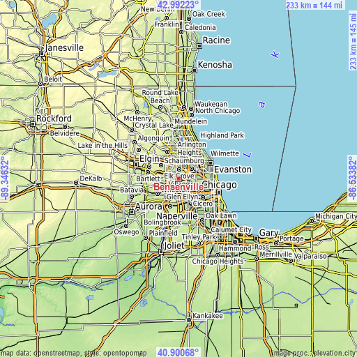 Topographic map of Bensenville