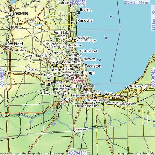 Topographic map of Berwyn