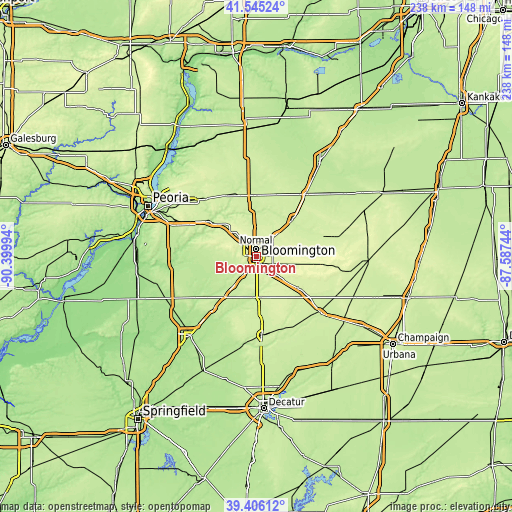 Topographic map of Bloomington