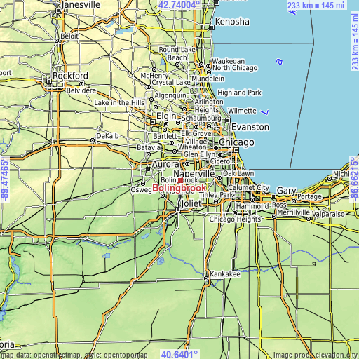 Topographic map of Bolingbrook