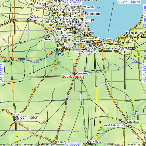 Topographic map of Bourbonnais