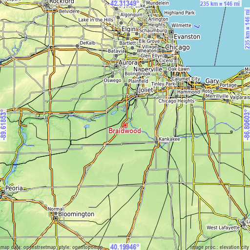 Topographic map of Braidwood