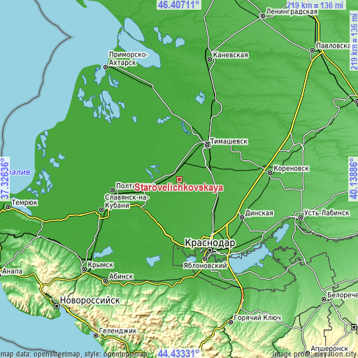 Topographic map of Starovelichkovskaya