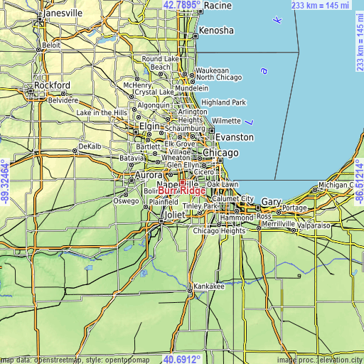 Topographic map of Burr Ridge