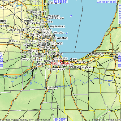 Topographic map of Calumet City