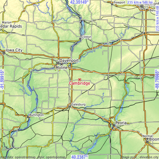 Topographic map of Cambridge