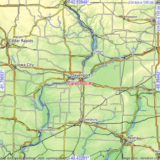 Topographic map of Carbon Cliff