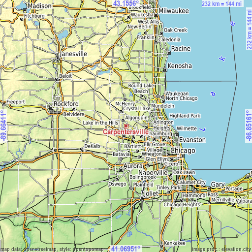 Topographic map of Carpentersville