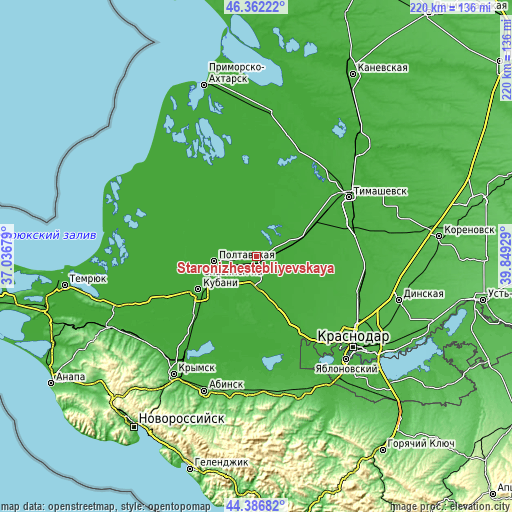 Topographic map of Staronizhestebliyevskaya