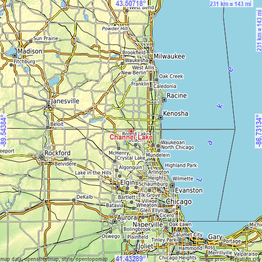 Topographic map of Channel Lake