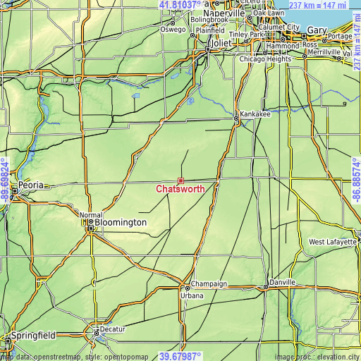 Topographic map of Chatsworth